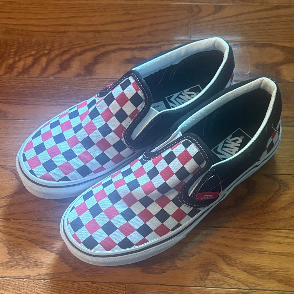 Vans Red and Black Checkerboard Slip-Ons -Sz 3 Kids